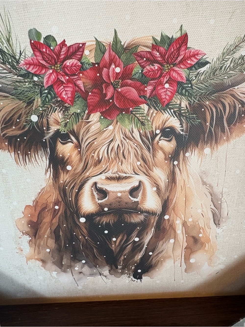 Framed Highland Cow Holiday Wall Art - Brown with Red Floral Wreath - Picture 2 of 6
